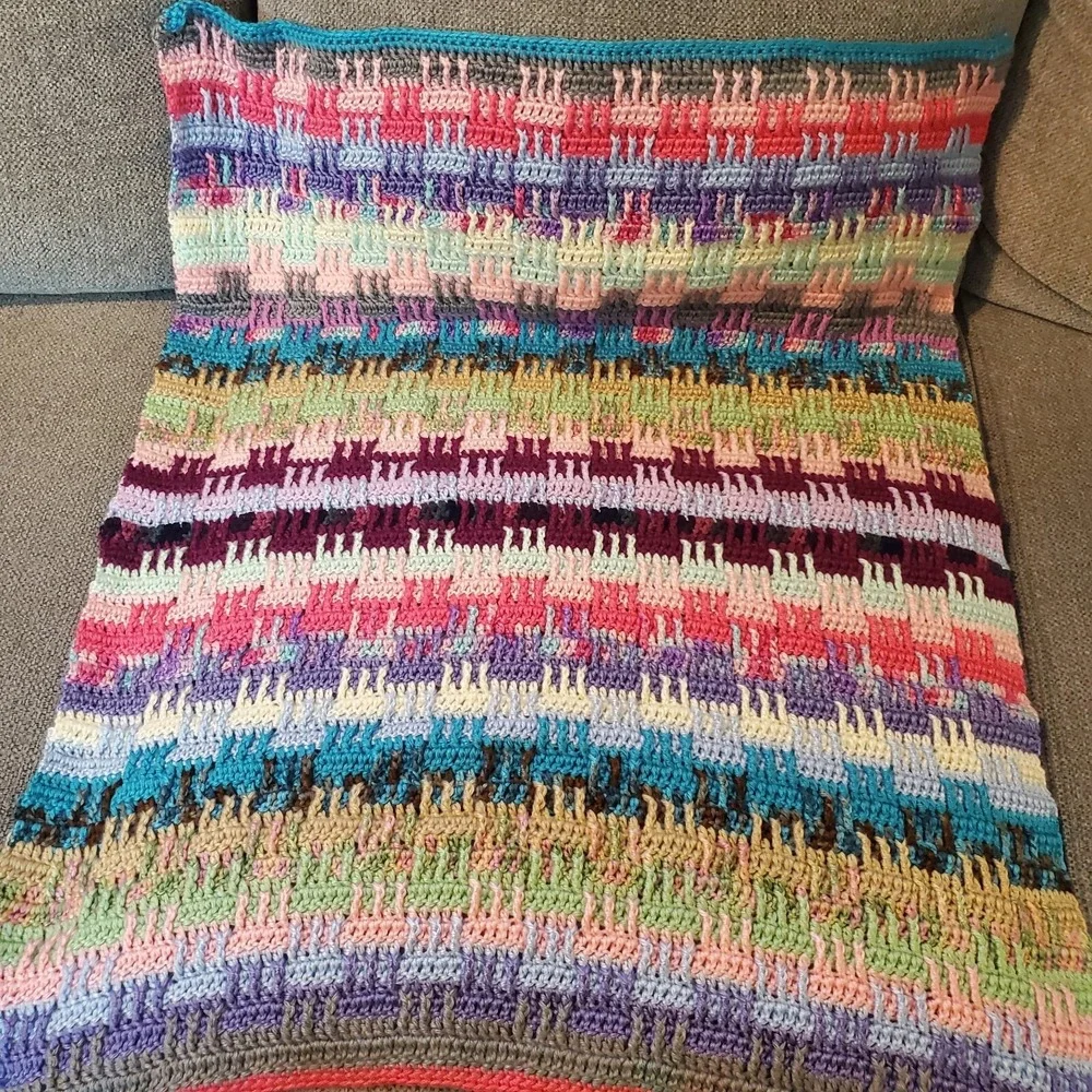 SOFT Geometric Pink Purple Blue Greens Interlocking Stripes Baby Blanket 24 X 36
